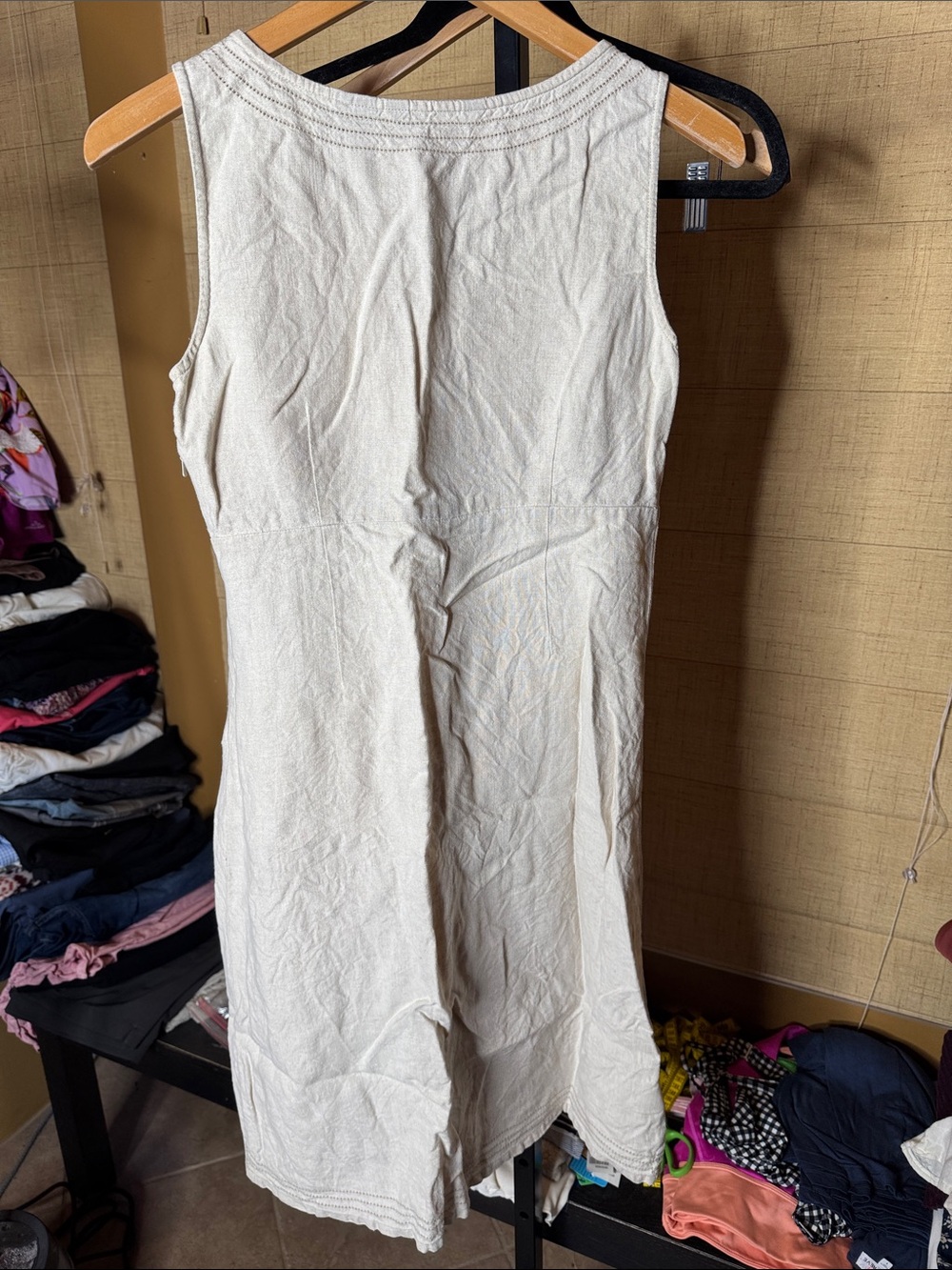 Vintage Eddie Bauer 100% Linen Sleeveless Faux Wrap Midi Dress Cream Size 6 - Picture 9 of 9
